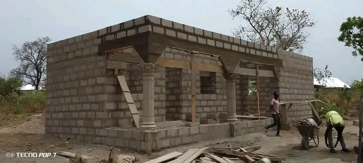 Blockwork structure under construction