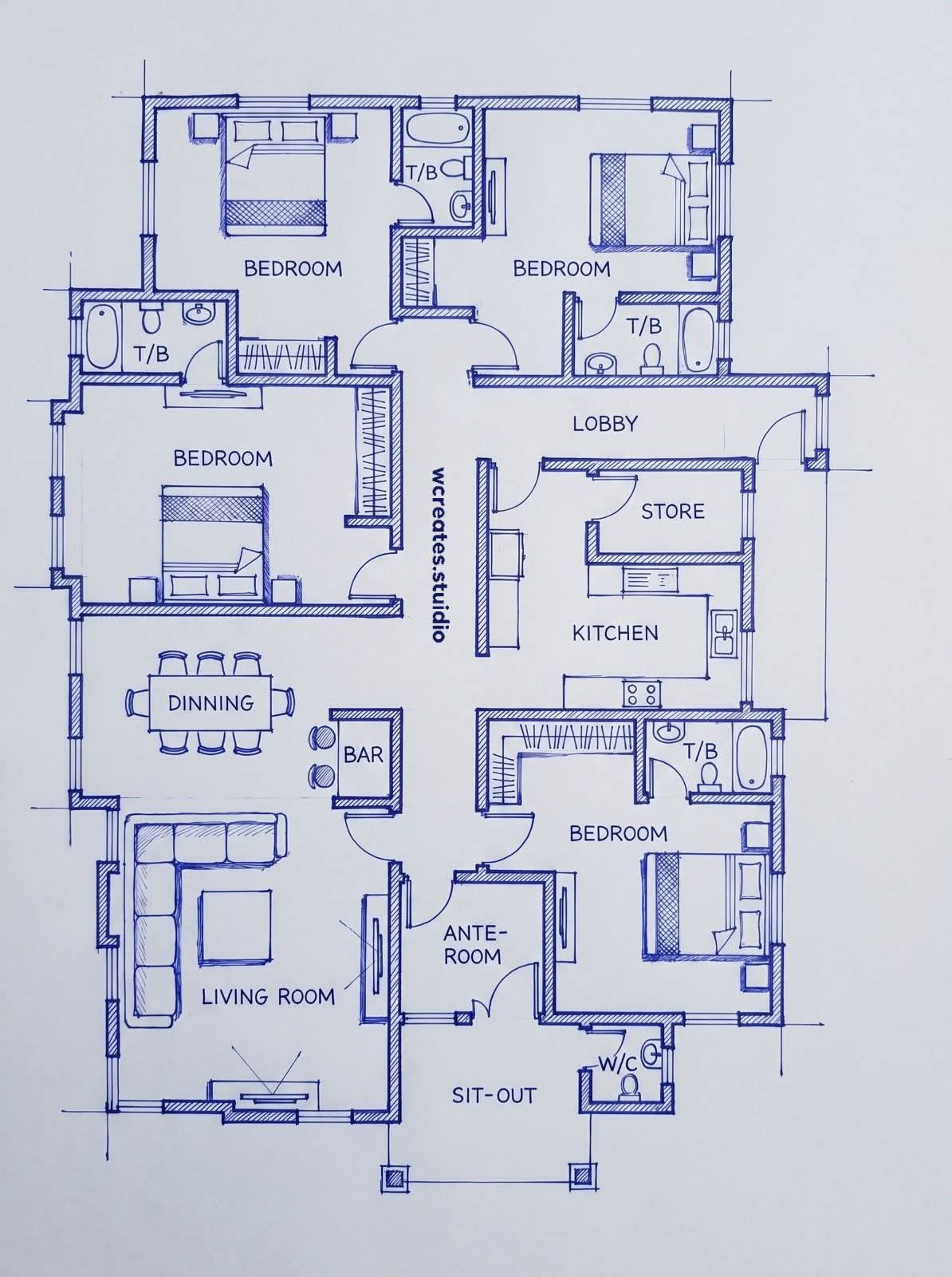 Large residential floor plan drawing