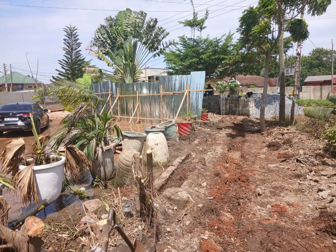 Cleared land and construction preparation